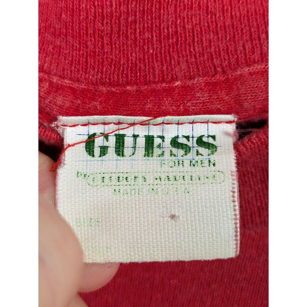 VINTAGE 80s Men's Guess T-Shirt Single Stitch USA Red Cotton Medium - Picture 5 of 8